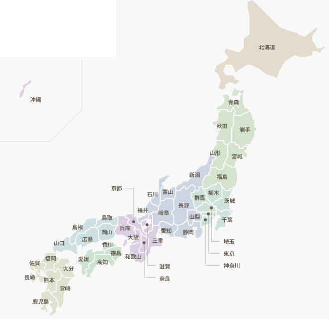 地図上のご希望の都道府県をクリックしてください