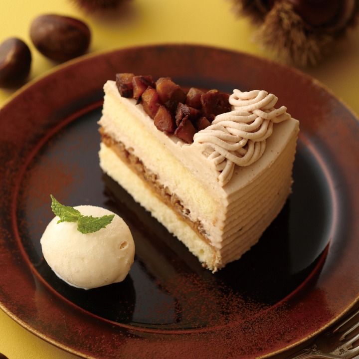 栗のショートケーキ バニラアイス添え