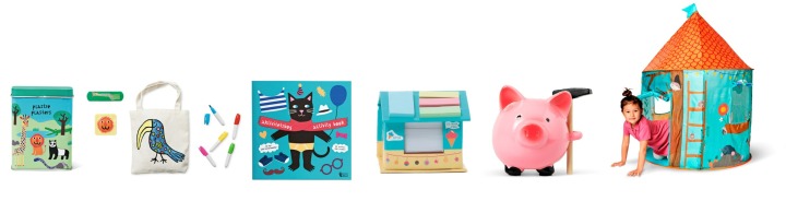 絆創膏、DIYトートバッグ、アクティビティブック、メモハウス、ブタの貯金箱&ハンマー、テント