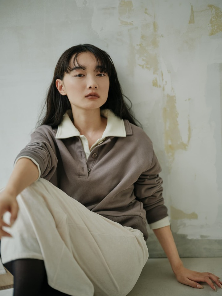 Skipper Neck Sweat Pullover、Triacetate Velour Narrow Skirt
