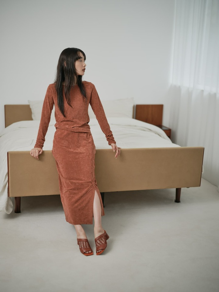 Triacetate Velour Tops、Triacetate Velour Narrow Skirt