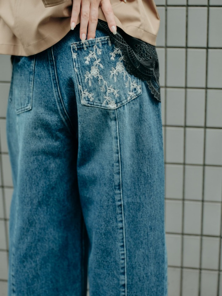 2Way Collar Hunting Jacket、Embroidered Curved Denim