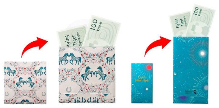 お年玉をおしゃれに！普段使いにもおすすめです。左）ポチ袋（5枚） 330円右）ポチ袋（3枚） 220円