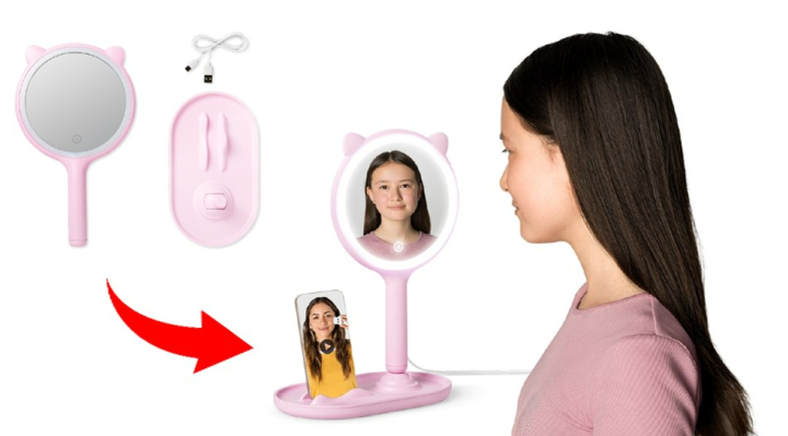 ミラー（ライトとスマホスタンド付き）