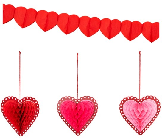 ガーランド(ハート)とデコレーション(3個)