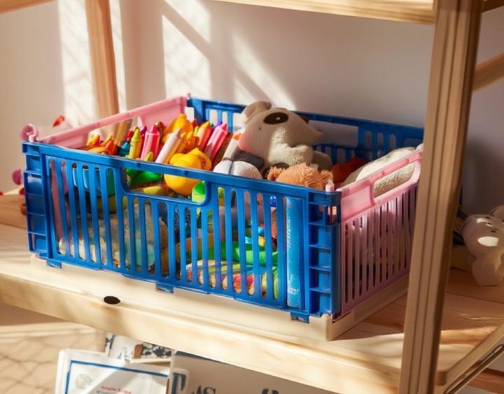 折りたためるボックス（リサイクル素材）をおいている様子